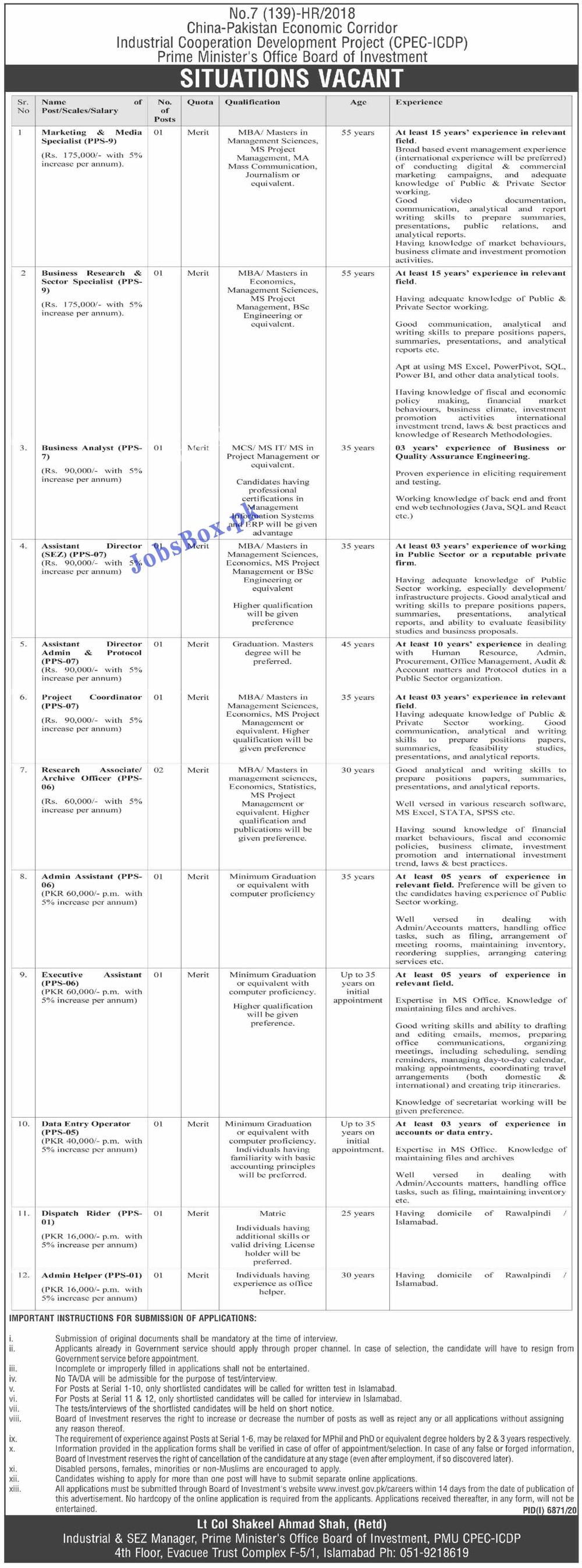 Board of Investment Government of Pakistan Jobs 2021