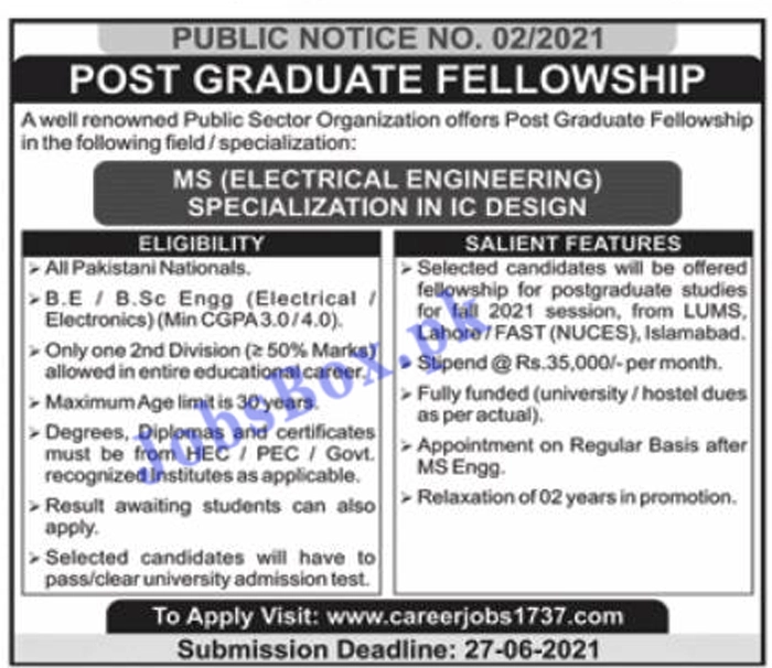 Post Graduate Fellowship 2021 - Career Jobs 1737 - Apply Online