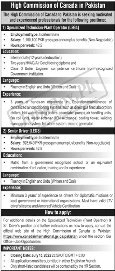 High Commission of Canada in Pakistan Jobs 2022