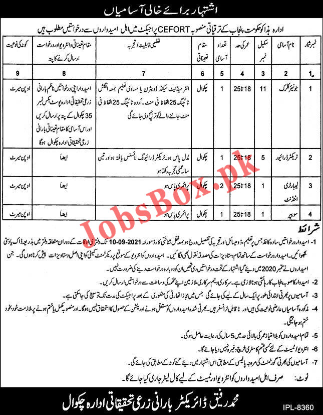 Barani Agricultural Research Institute Chakwal Jobs 2021