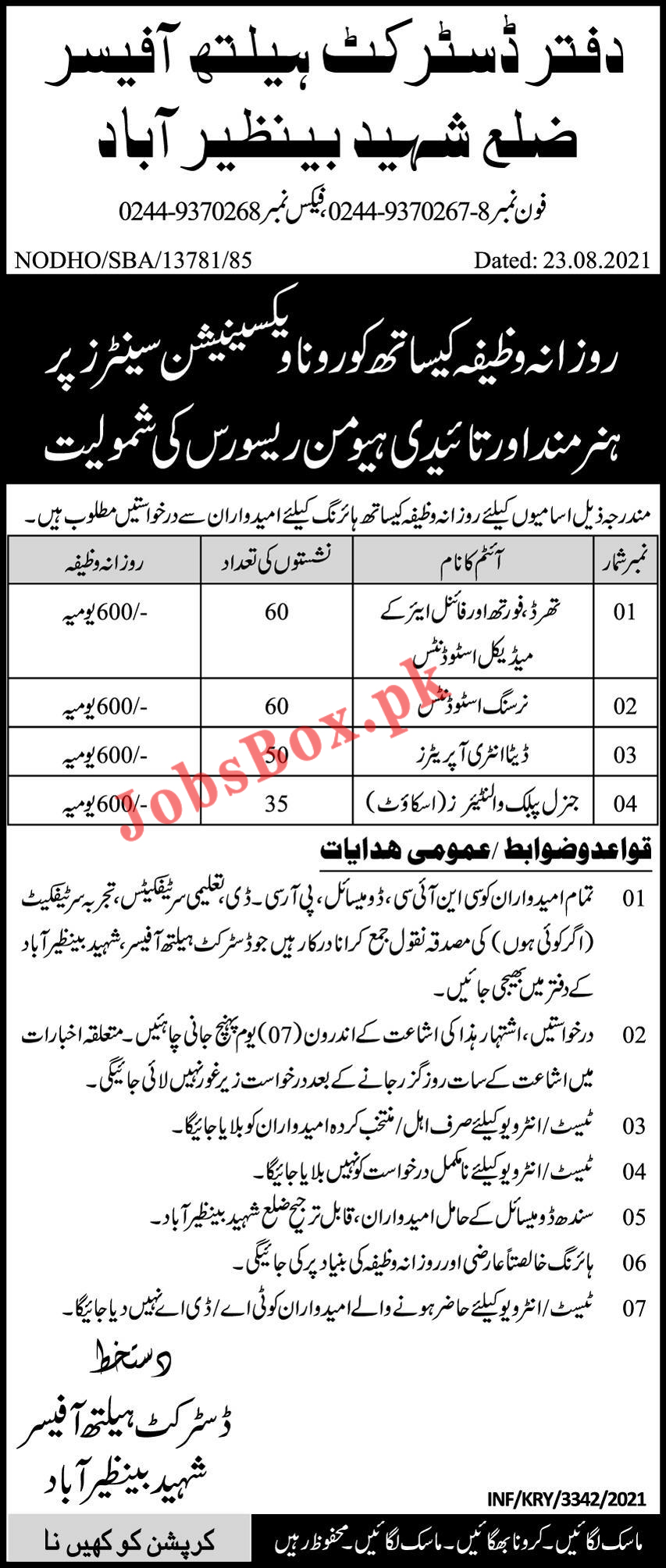 District Health Officer Shaheed Benazirabad Jobs 2021