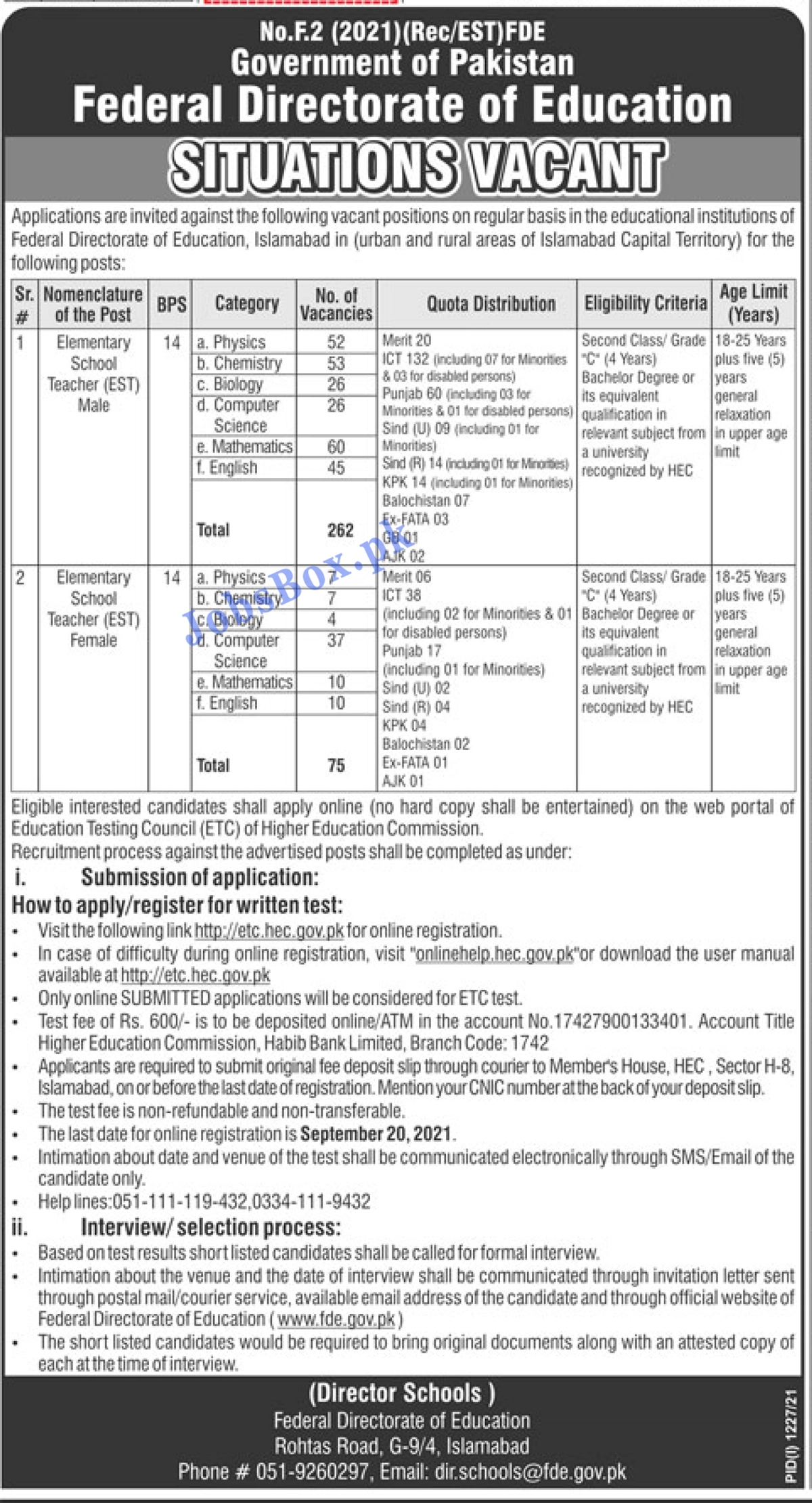 Federal Directorate of Education FDE Jobs 2021