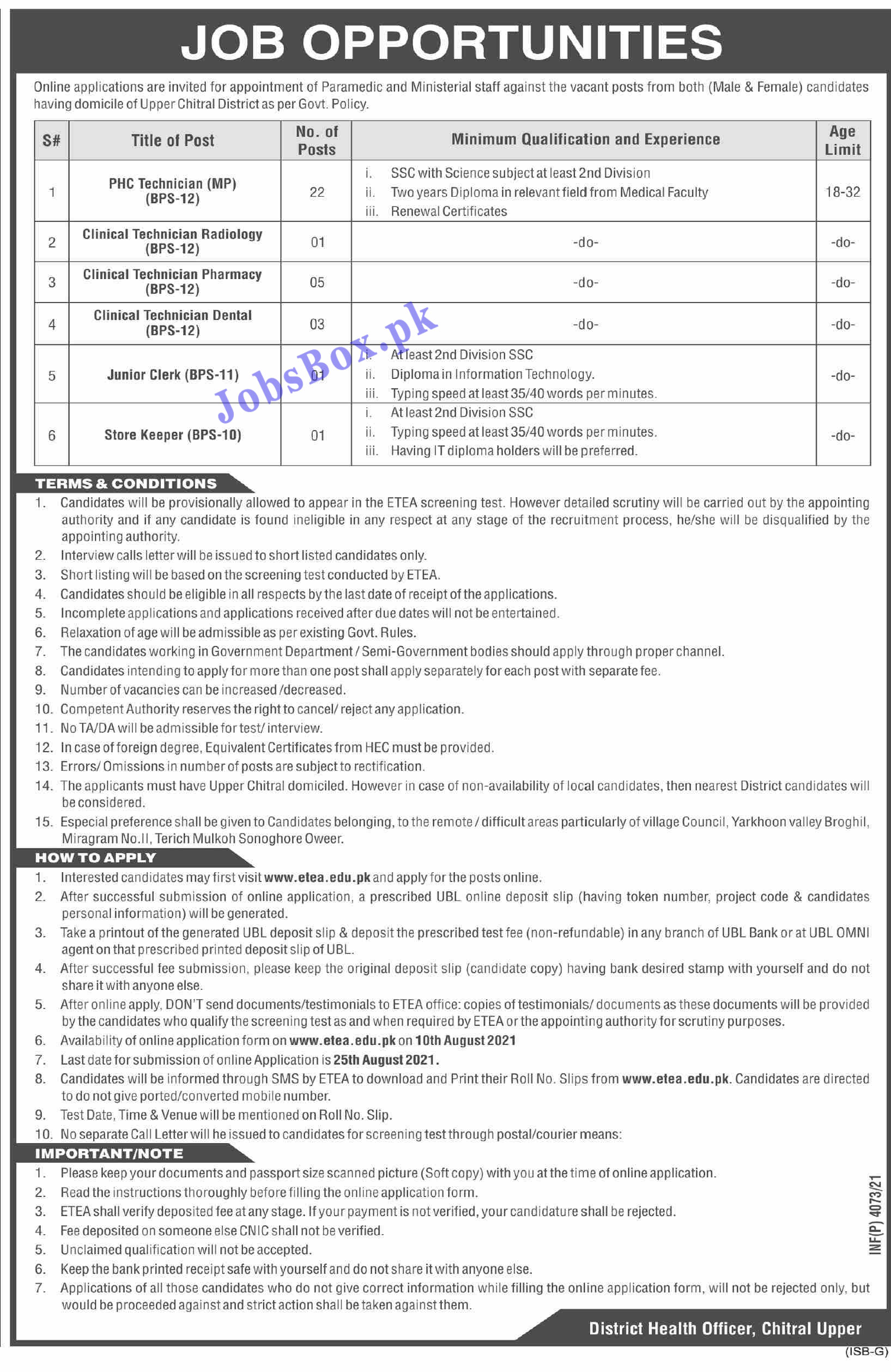 Health Department Upper Chitral Jobs 2021