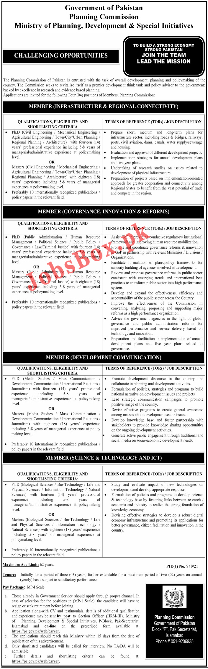 Planning Commission of Pakistan PC Jobs 2021 - www.pc.gov.pk