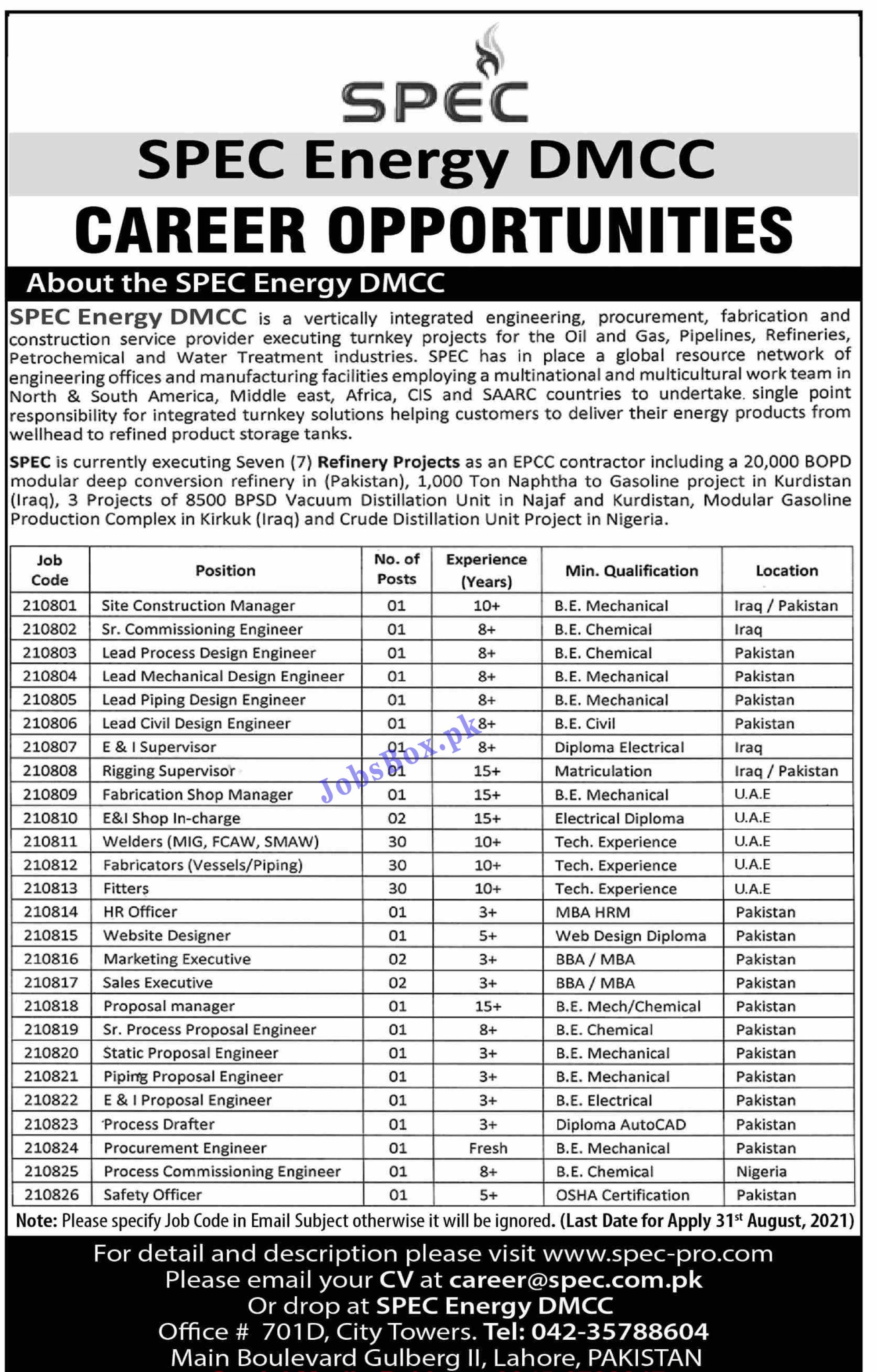 SPEC Energy DMCC Jobs 2021 - www.spec-pro.com