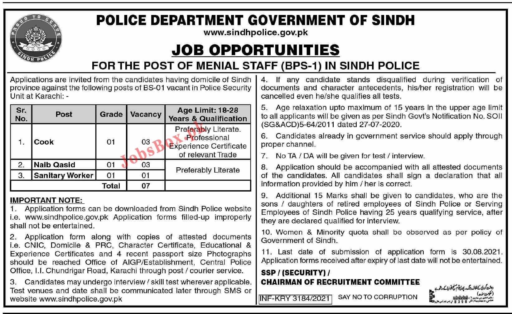 Sindh Police Jobs 2021 - Download Application Form www.sindhpolice.gov.com