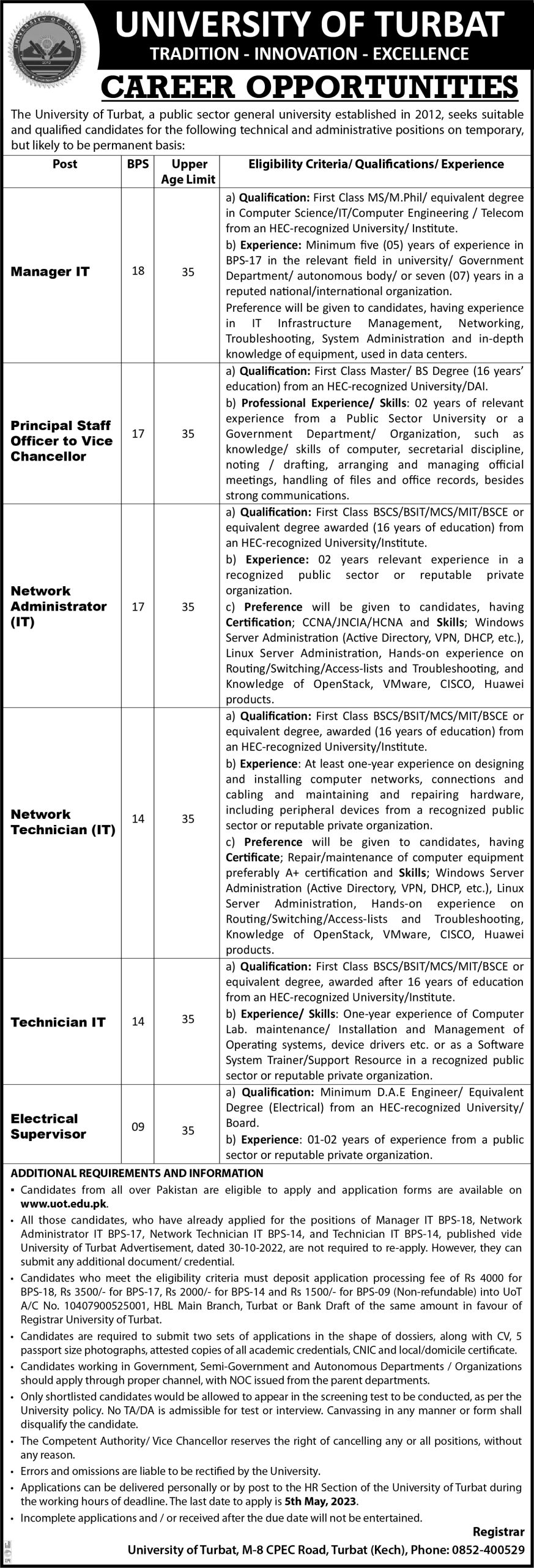 University of Turbat Careers