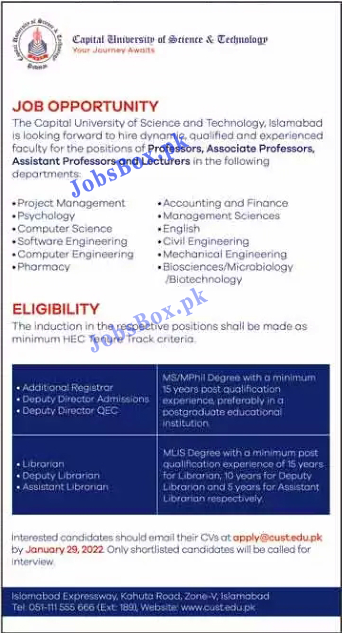 Central University of Science and Technology CUST Jobs 2022