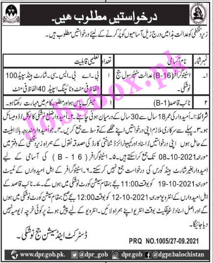 District and Session Courts Nushki Jobs 2021