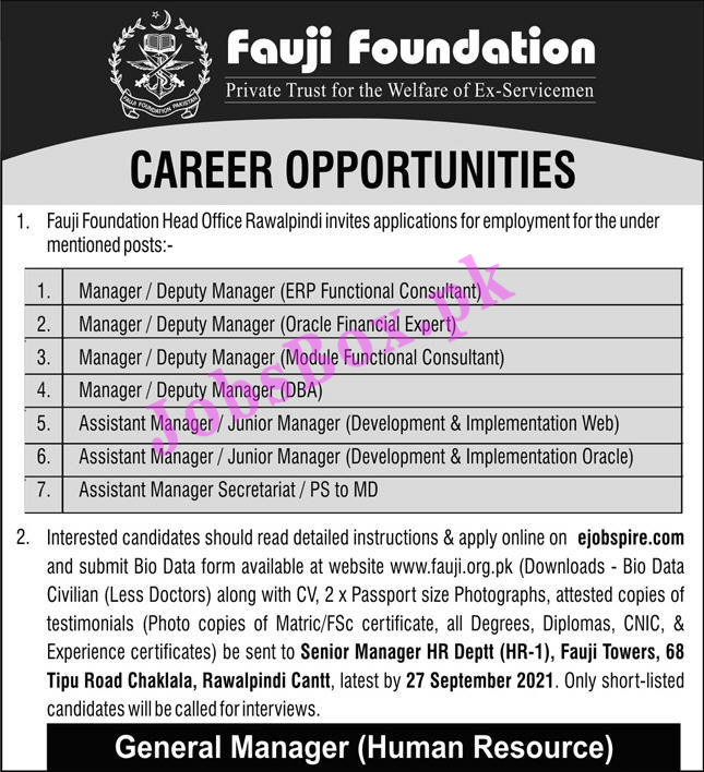 Fauji Foundation Rawalpindi Jobs 2021 - Apply Online at Ejobspire.com