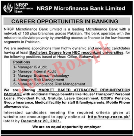 NRSP Microfinance Bank Jobs 2021 Online Applications