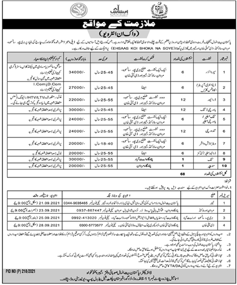 Pakistan Bait ul Mal Jobs 202 - PBM Jobs in Khyber Pakhtunkhwa