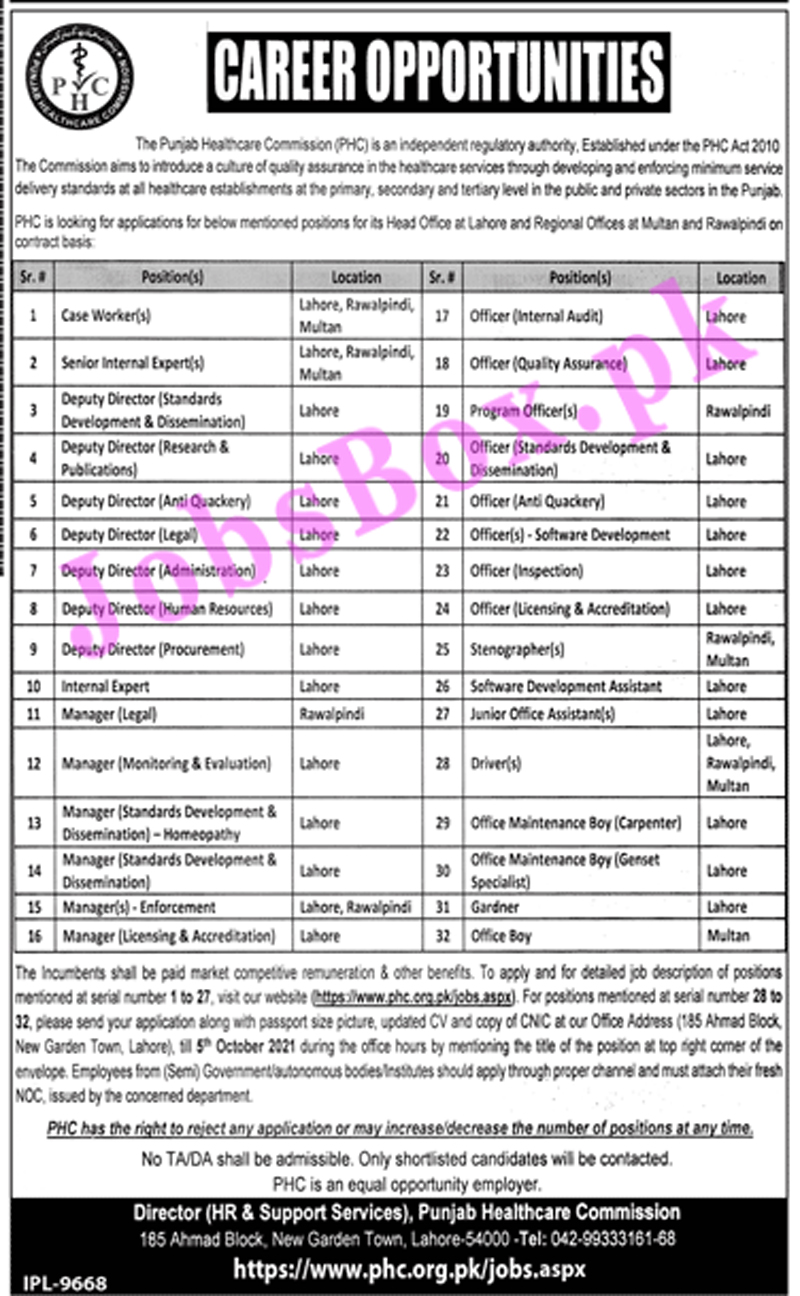 Punjab Healthcare Commission PHC Jobs 2021