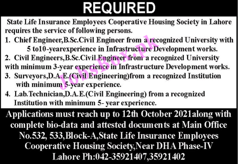 State Life Insurance Employees Cooperative Housing Society Jobs 2021