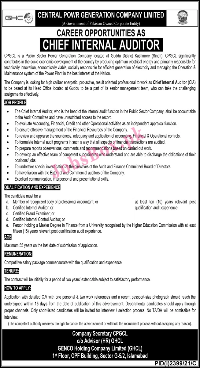 Central Power Generation Company CPGCL Jobs 2021