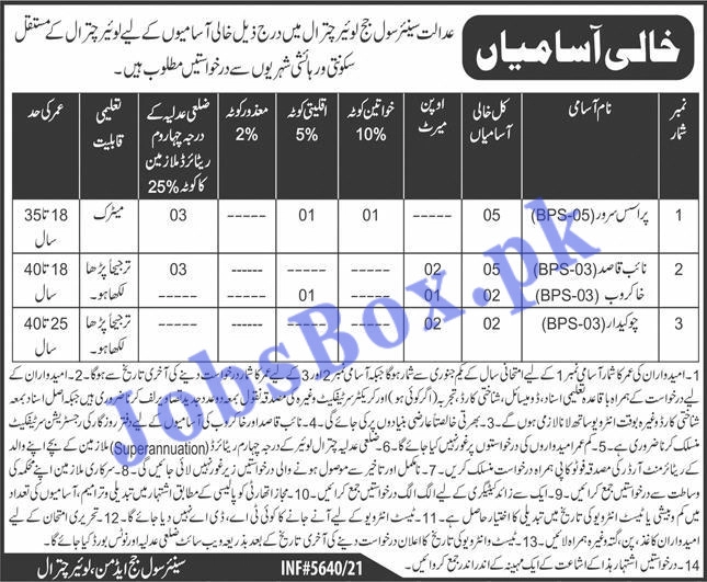 Civil Courts Lower Chitral Jobs 2021
