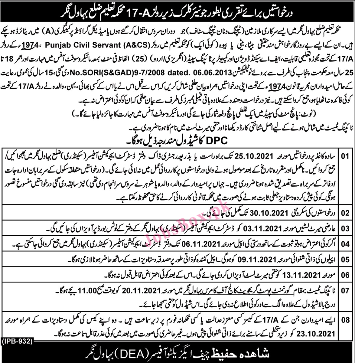 District Education Authority Bahawalnagar Jobs 2021