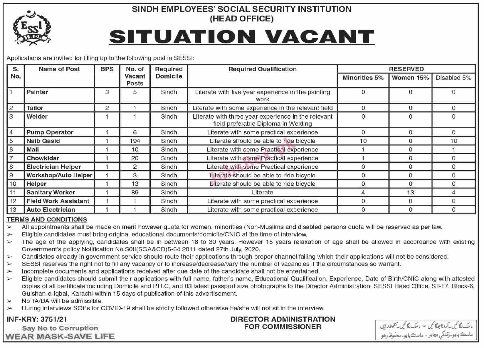Latest Employees Social Security Institution ESSI Sindh Jobs 2021
