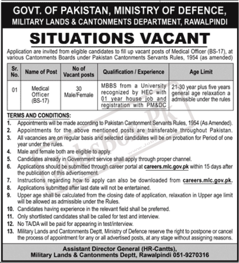 Military Lands and Cantonments Department Rawalpindi Jobs 2022