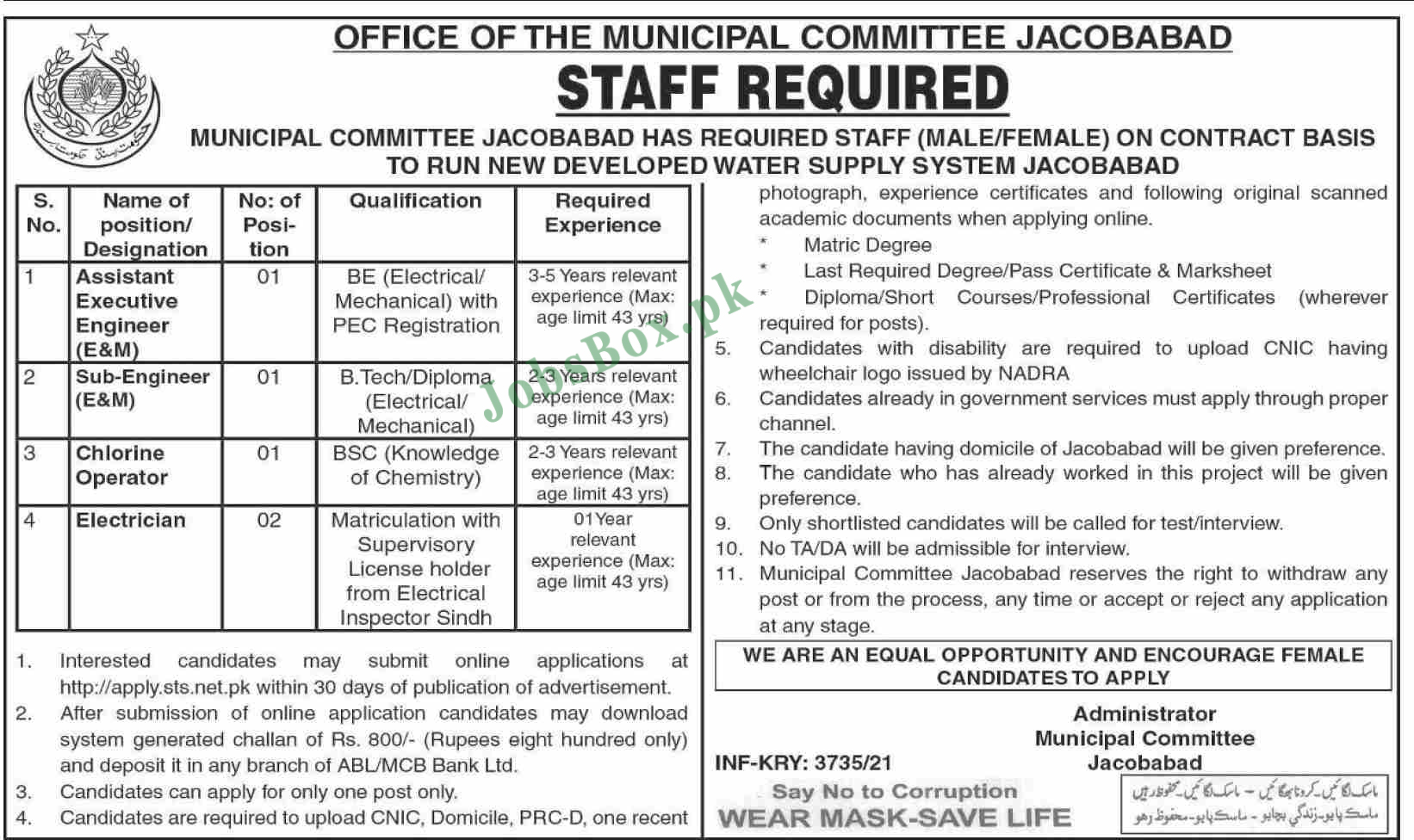 Municipal Committee Jacobabad Jobs 2021 via STS