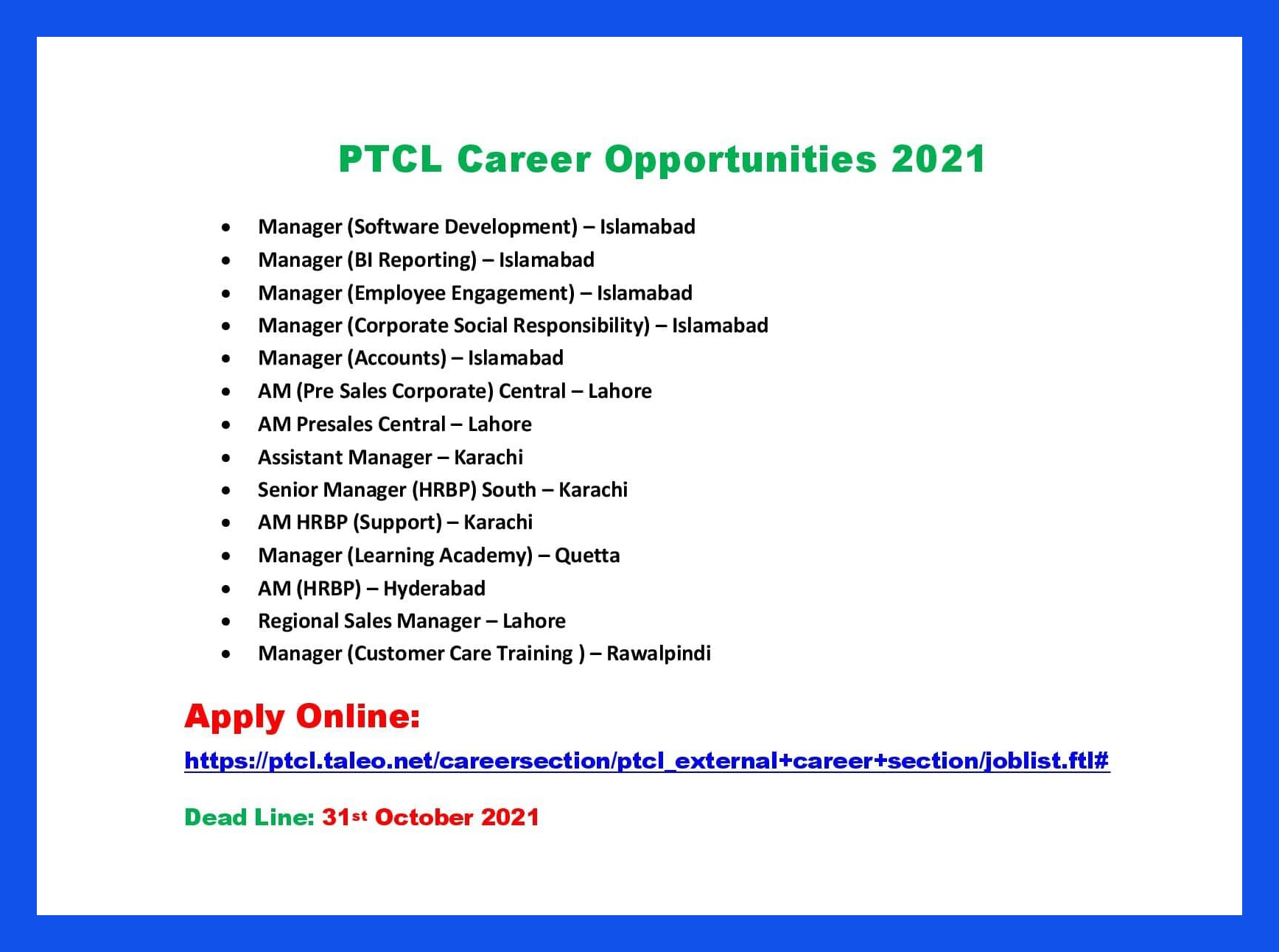 PTCL Jobs 2021