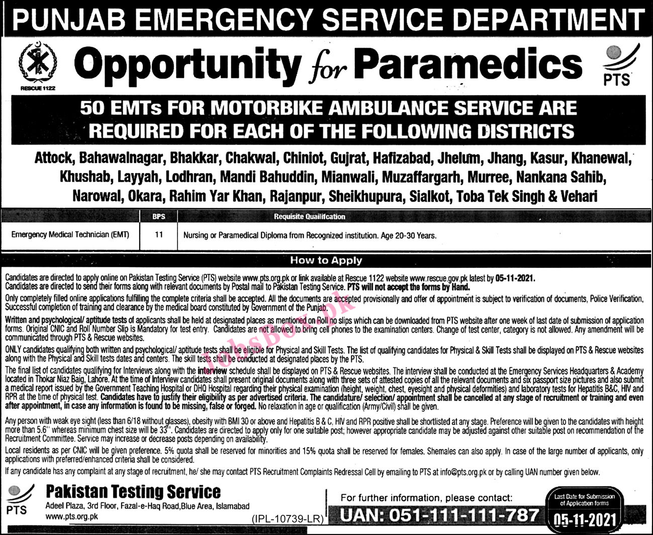 Rescue 1122 Jobs 2021 Punjab Emergency Services