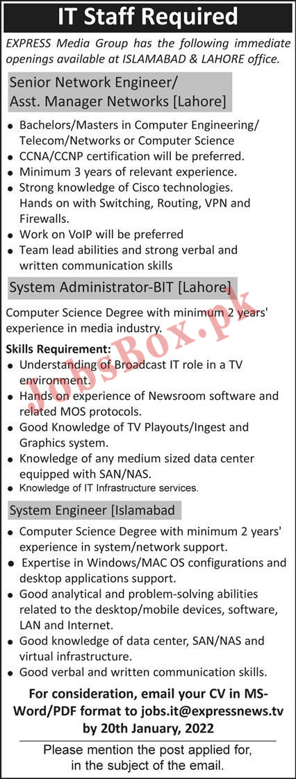 Express Media Group Jobs 2022 in Lahore & Islamabad