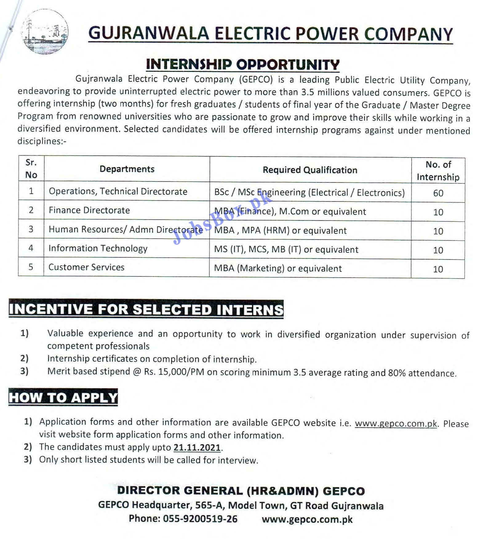 GEPCO Internship Program 2021 - www.gepco.com.pk