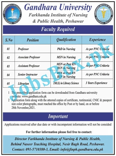 Gandhara University Peshawar Jobs 2021 - www.gandhara.edu.pk