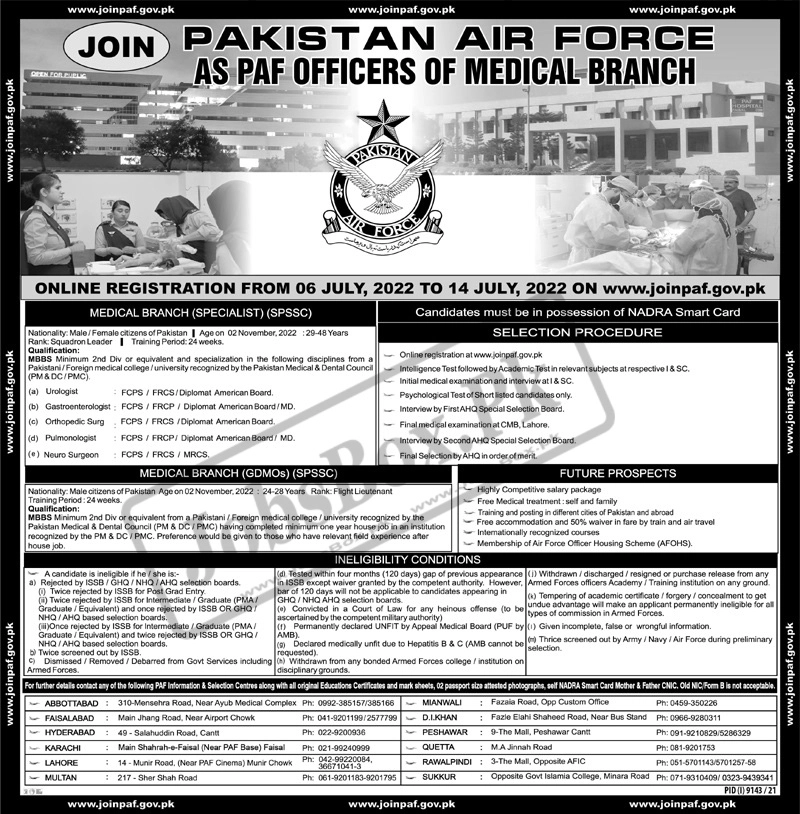 Join Pakistan Air Force PAF Jobs 2022 as PAF Officers of Medical Branch