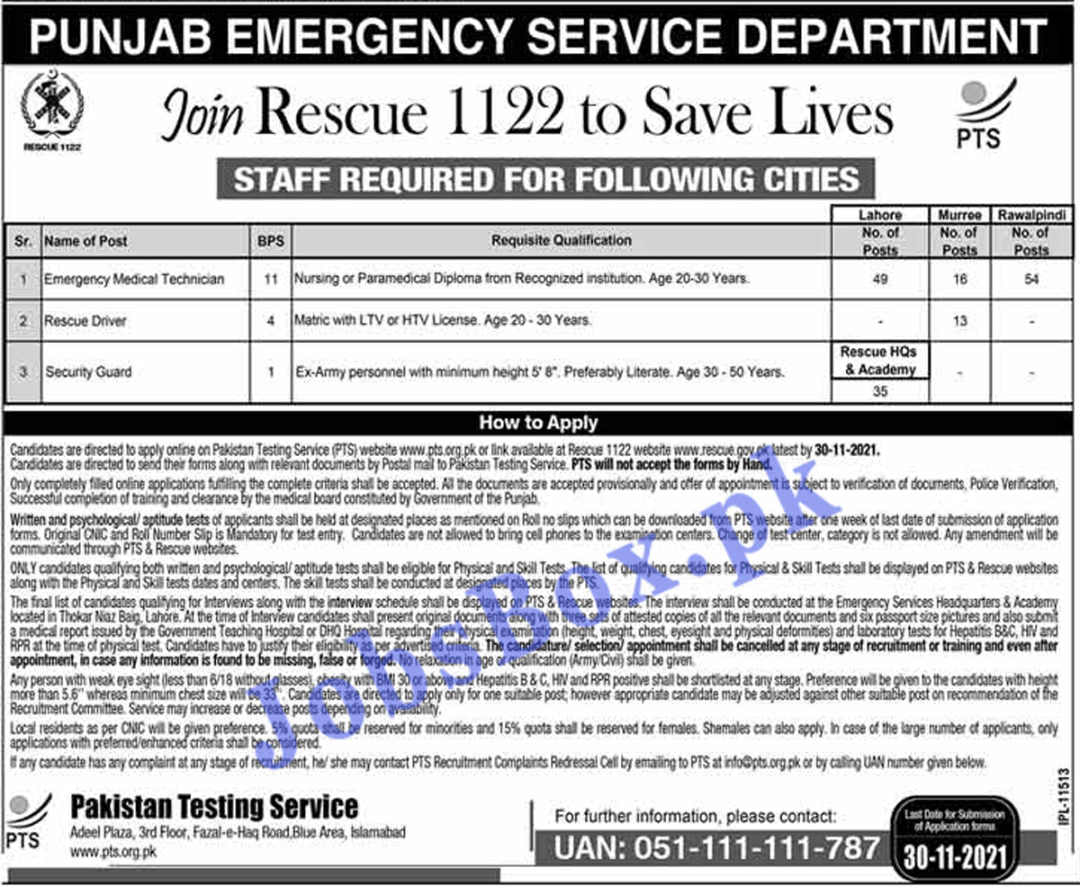 Rescue 1122 Jobs for Drivers, EMT