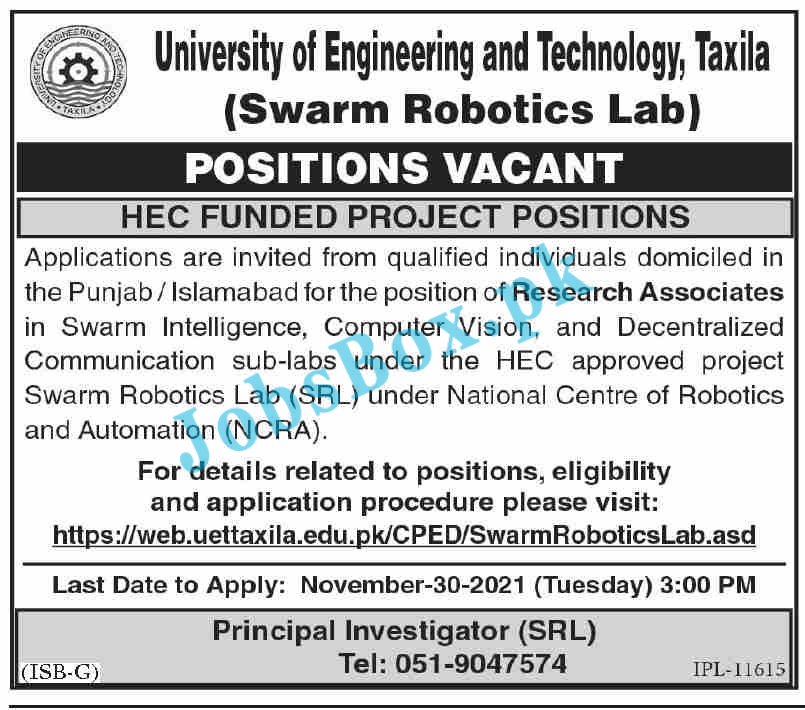 Research Associates Jobs in UET Taxila