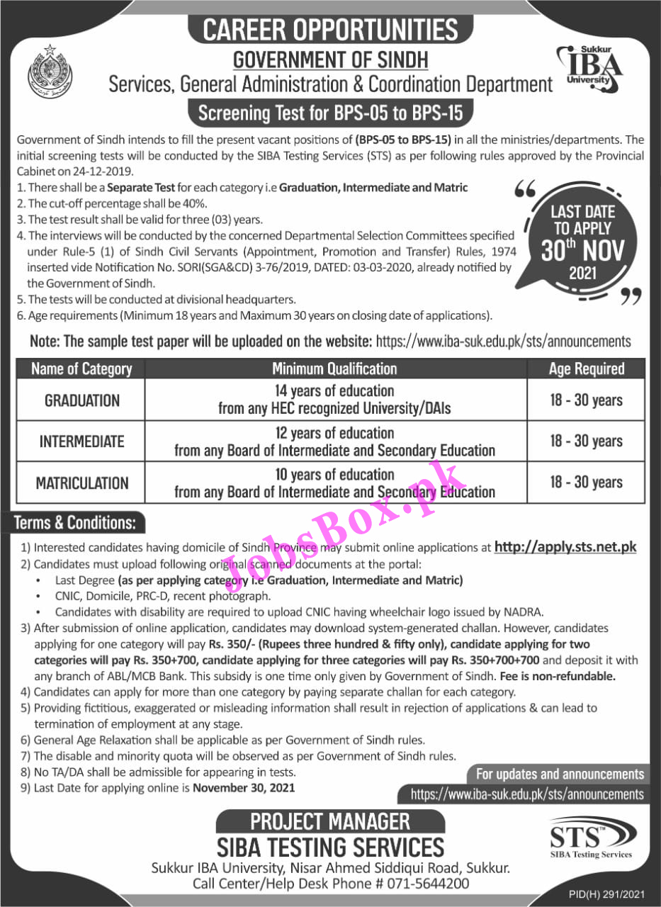 Sindh Government Jobs 2021 - Government Jobs in Sindh