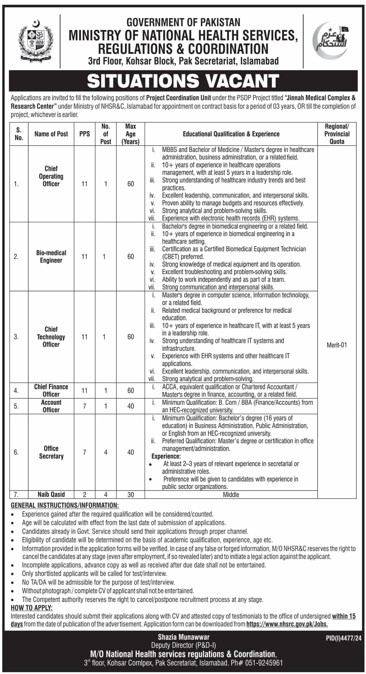 Ministry of National Health Services Jobs 2025