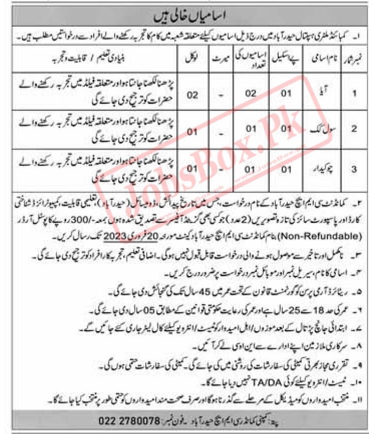 Combined Military Hospital CMH Hyderabad Jobs 2023