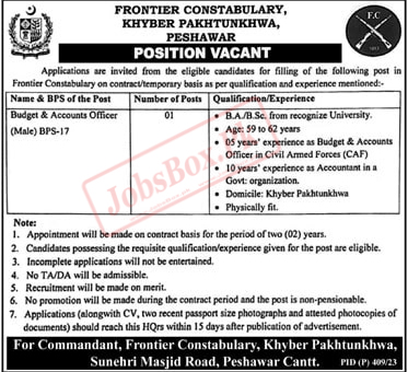 Frontier Constabulary Jobs