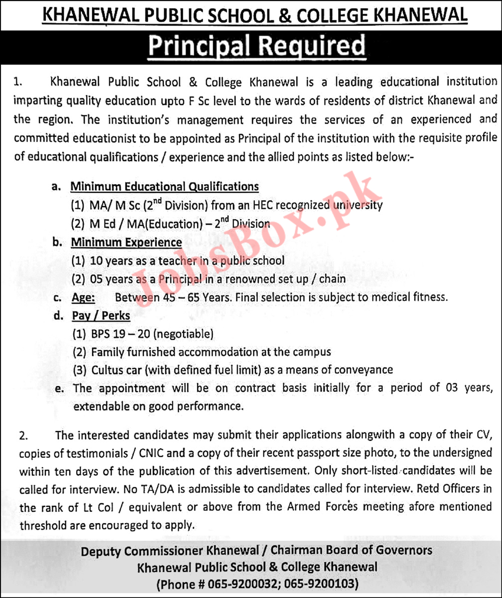 Khanewal Public School & College Jobs 2022