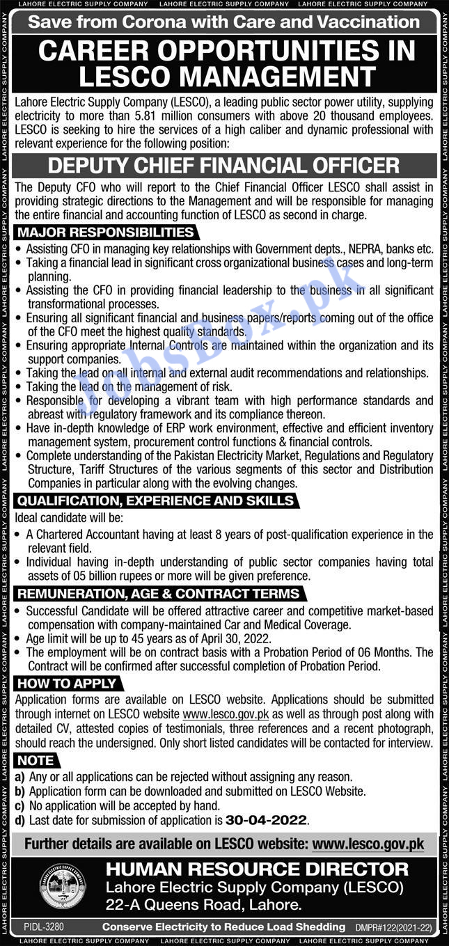 Lahore Electric Supply Company LESCO Jobs 2022 Form Download