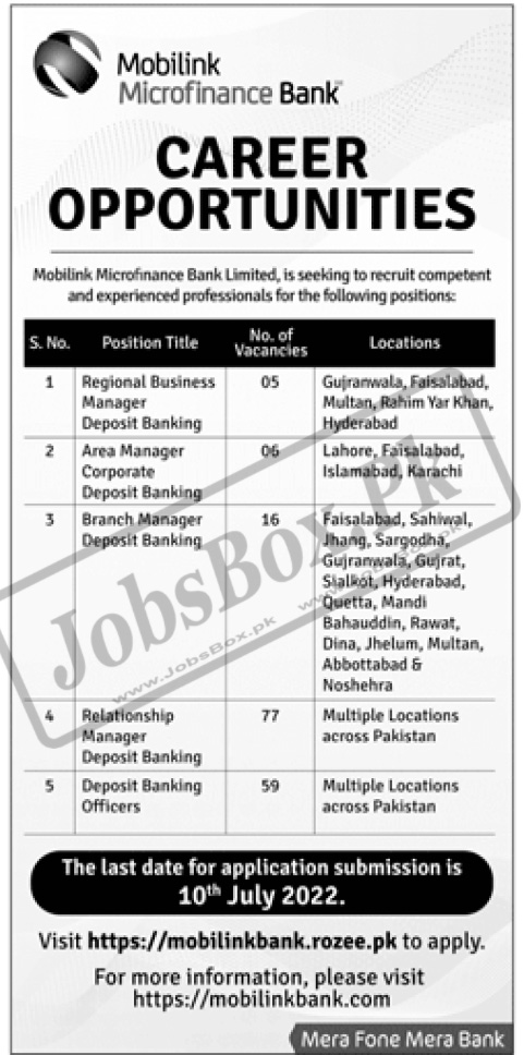 Mobilink Microfinance Bank Jobs 2022 Online Form (163 Vacancies)