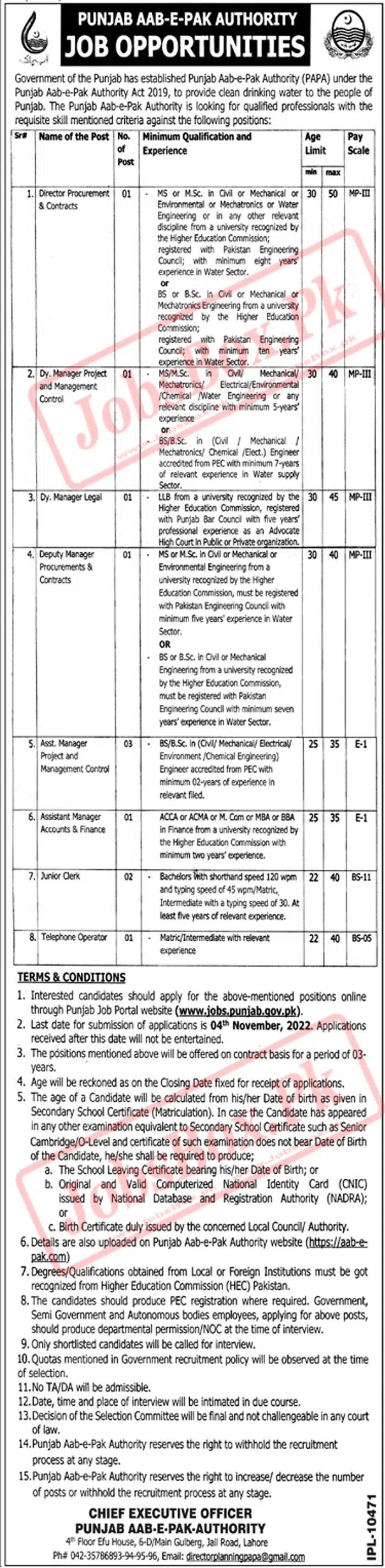 Punjab Aab-e-Pak Authority Jobs 2022 - PAPA Career Notification