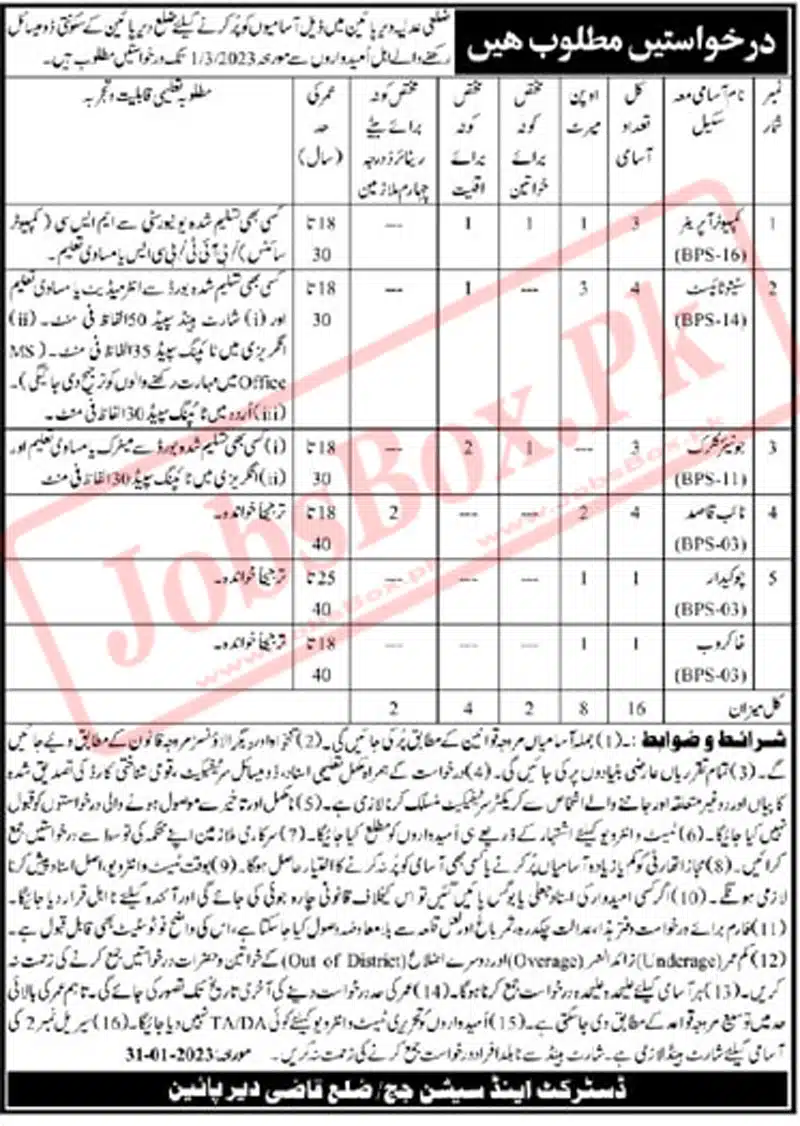 District and Session Courts Dir Lower Jobs February 2023