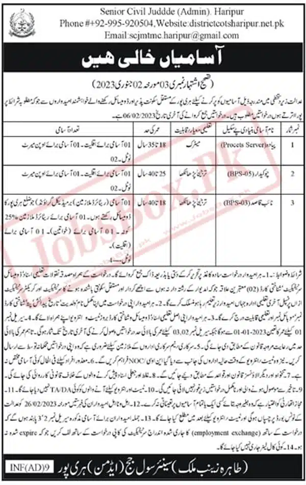 District and Session Courts Haripur Jobs 2023