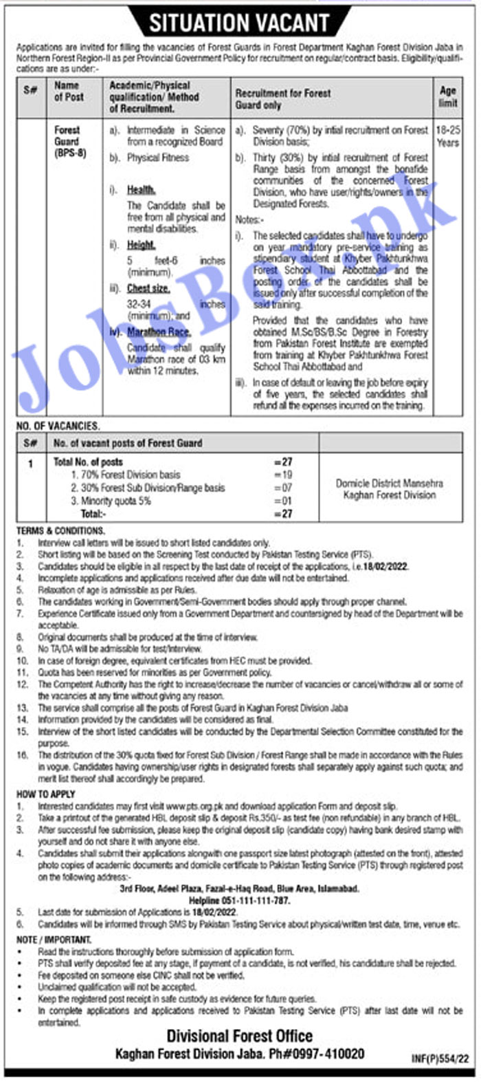 Forest Department Kaghan Forest Division Jaba Jobs 2022
