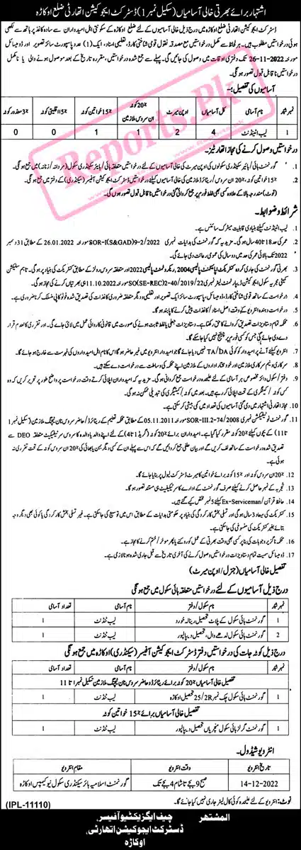 Government Jobs in District Education Authority Okara 2022