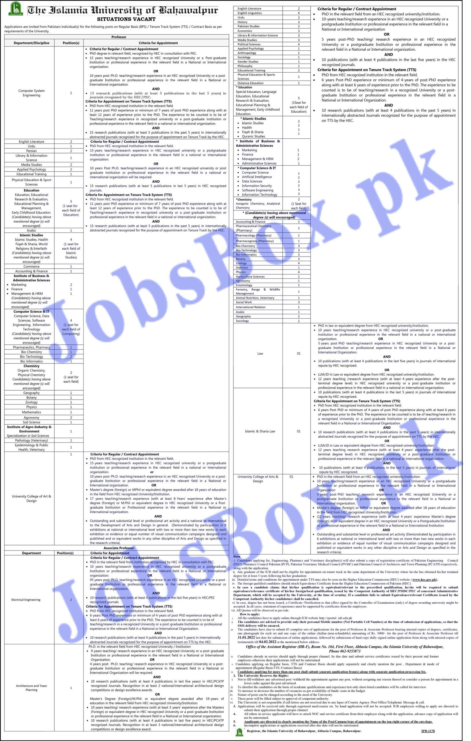 Islamic University of Bahawalpur Jobs 2022 Online Applications