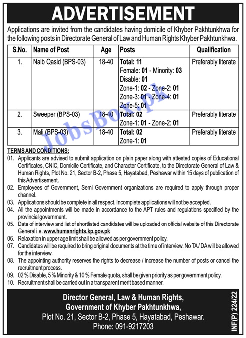 Law and Human Rights Department KPK Jobs 2022