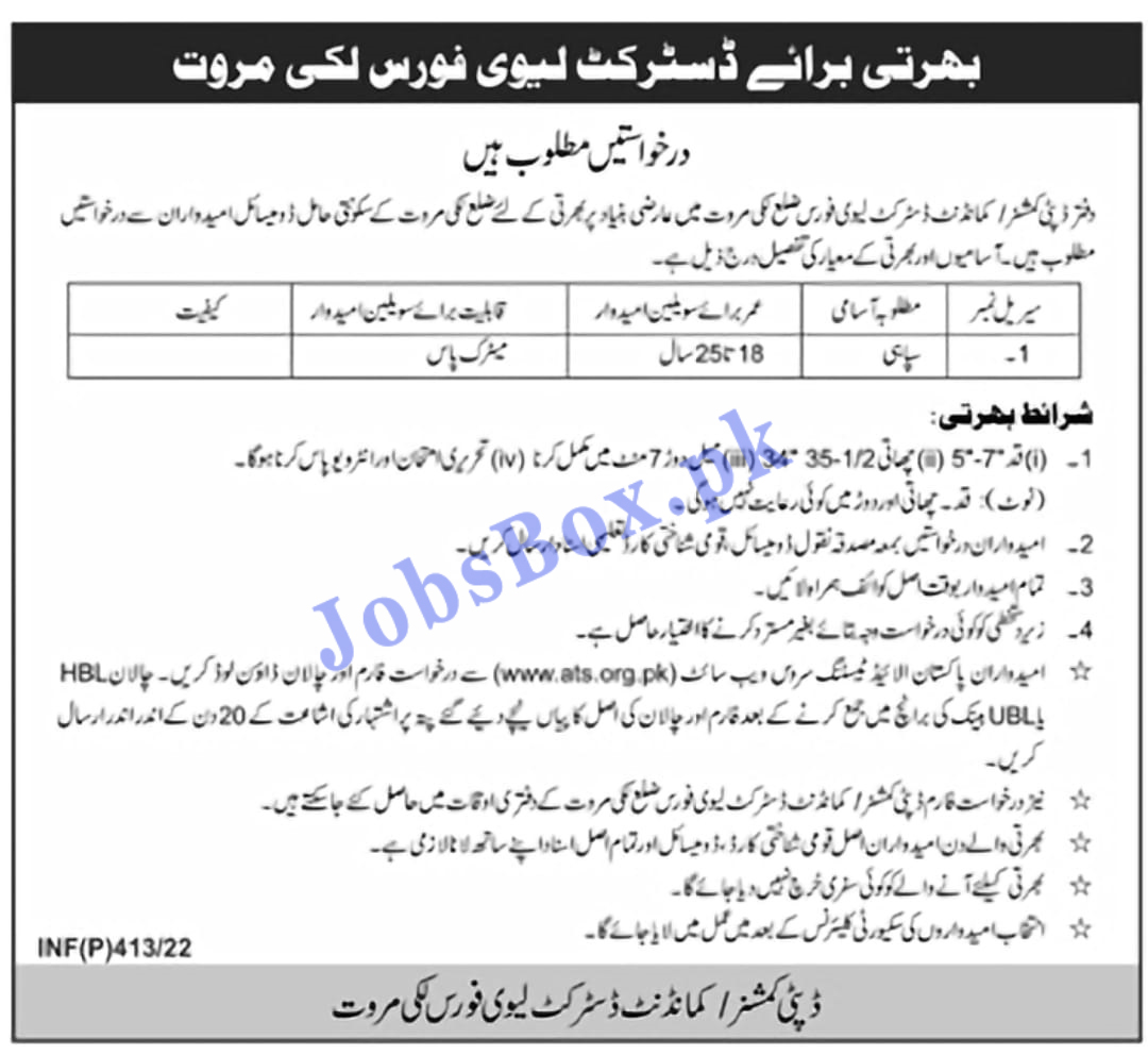Levies Force Lakki Marwat Jobs 2022 Download Application Form