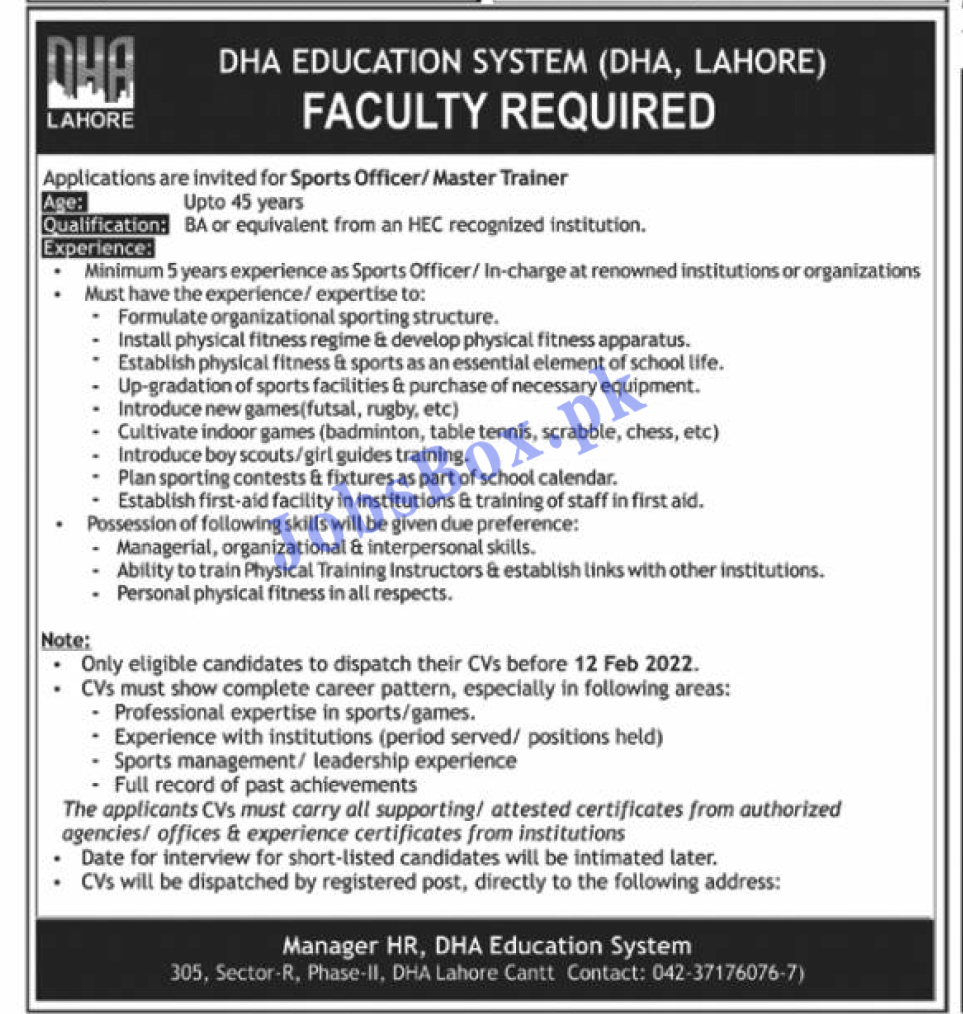 New DHA Education System Lahore Jobs 2022