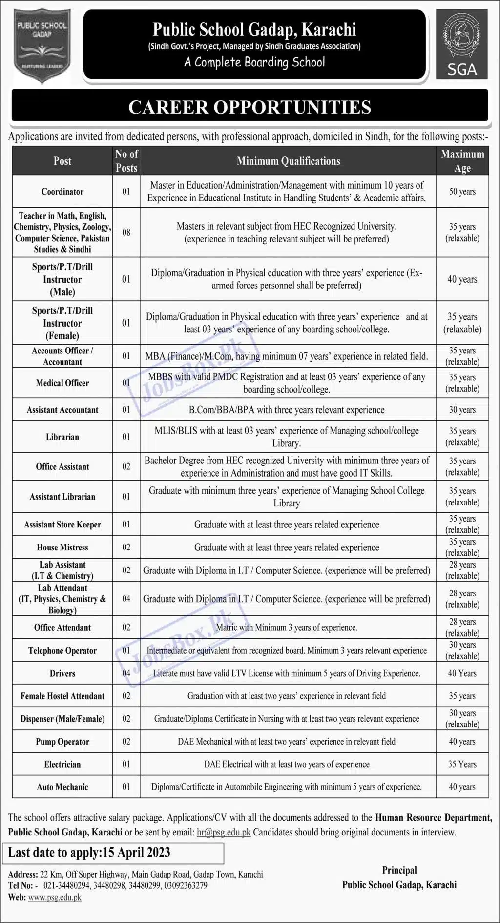 Public School Gadap Karachi Jobs 2023
