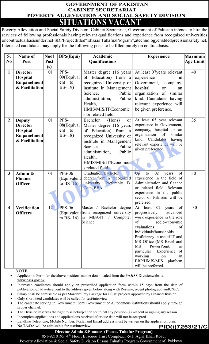 Cabinet Secretariat - PASS Jobs 2022 Download Form from www.pass.gov.pk